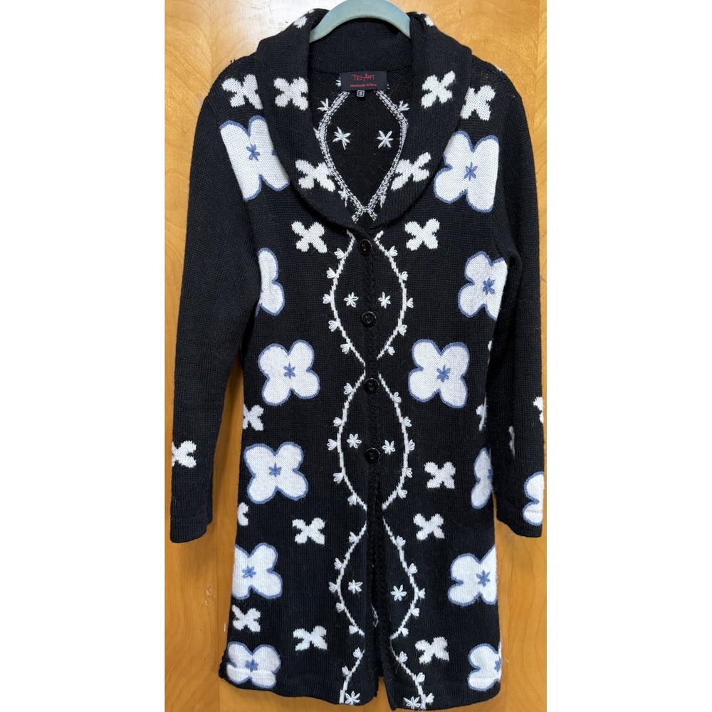 Tey Art Womens Floral Long Alpaca Cardigan Sweater HandMade‎ Peru boho Small